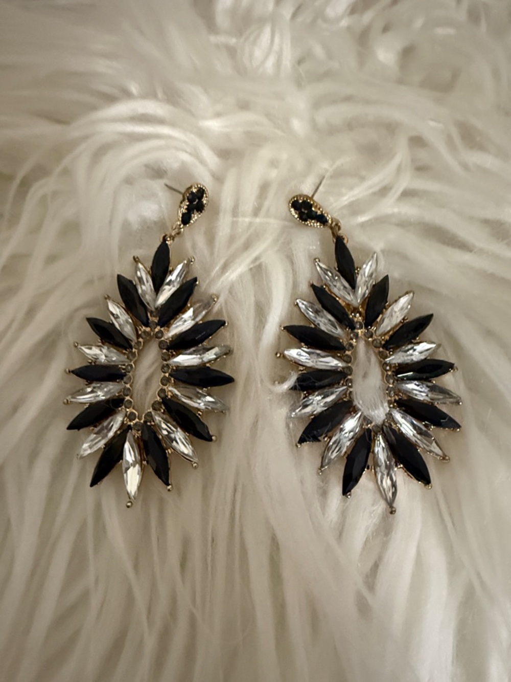 Gold-Tone Black and Clear Marquise Statement Drop Earrings